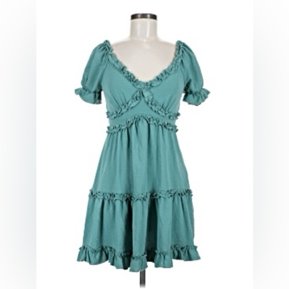 Inspired Hearts Turquoise Ruffle Mini Dress
